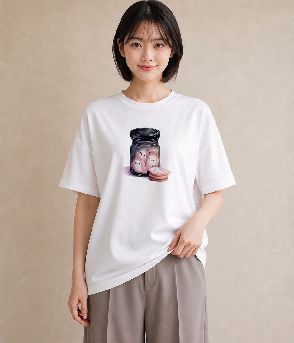 Tシャツ レディース マカロン 食べ物 フード イラスト ミニマル デイリーウェア 休日 白T YMAZO