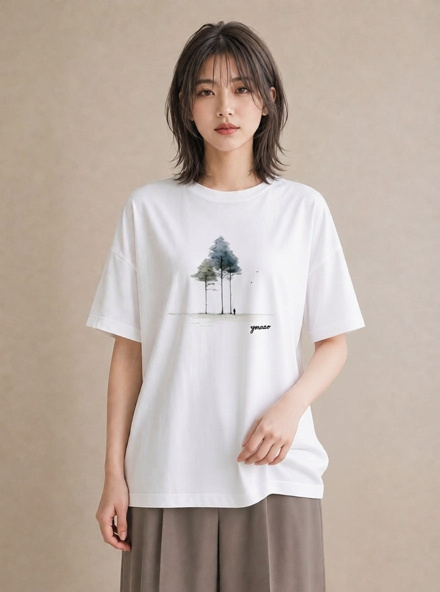 プリントTシャツ レディース 雨上がりのベンチ ベンチ ナチュラル アンティーク イラスト シンプル 友達ギフト 部屋着 白T YMAZO