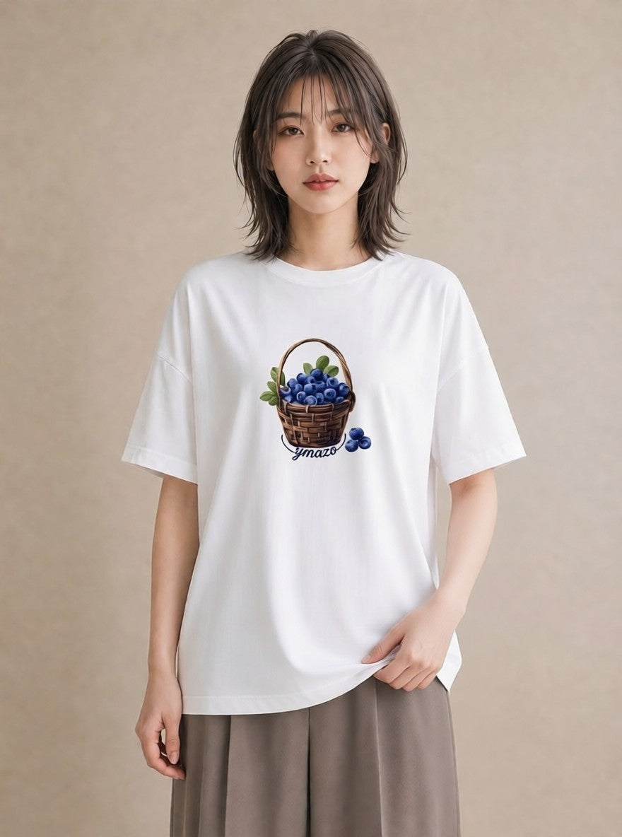 半袖Tシャツ レディース 木の実 植物 ボタニカル イラスト 韓国風 お揃い 親子 白T YMAZO