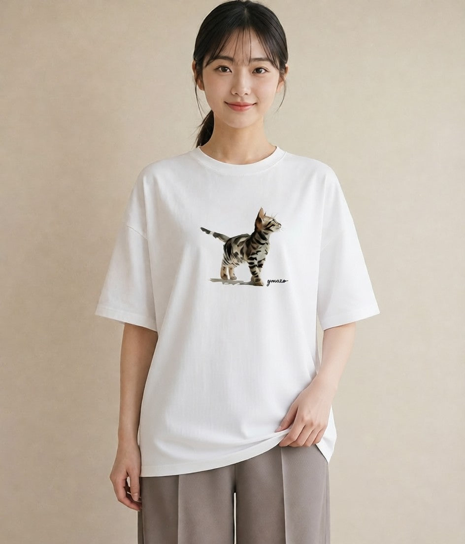 半袖Tシャツ レディース 猫の手 猫 ねこ イラスト ラフ 母娘コーデ 自分用 白T YMAZO