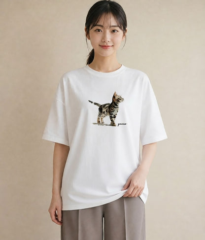 半袖Tシャツ レディース 猫の手 猫 ねこ イラスト ラフ 母娘コーデ 自分用 白T YMAZO