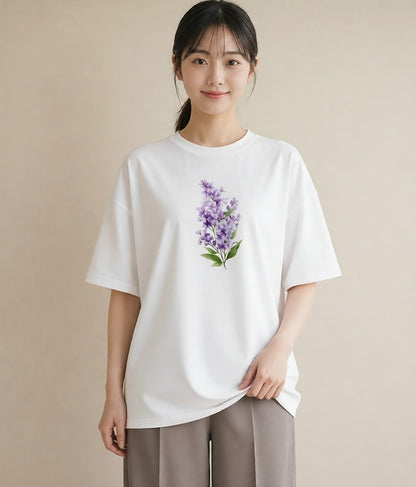 デザインTシャツ レディース スミレ 花 花柄 イラスト シック カジュアルコーデ 買い物 白T
