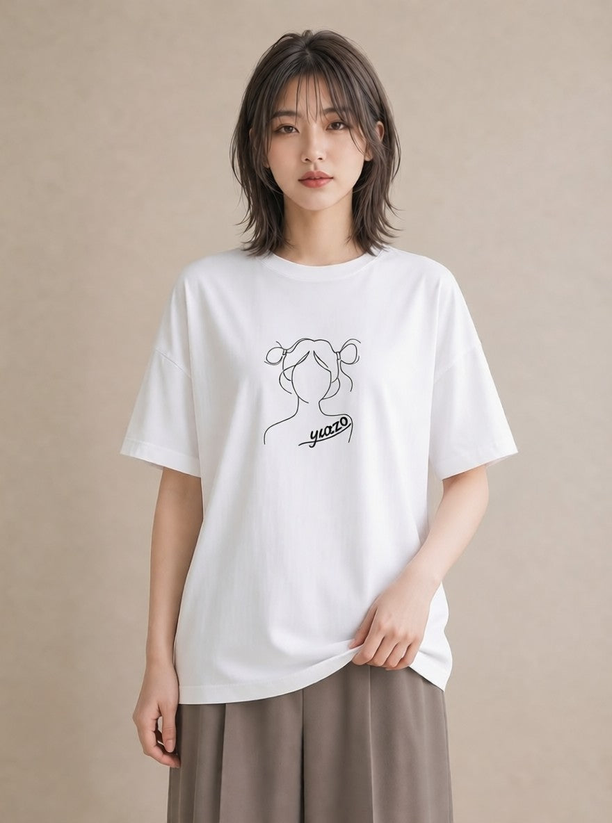 デザインTシャツ レディース 女の子 ガール 後ろ姿 イラスト こなれ感 旅行用 海 白T YMAZO