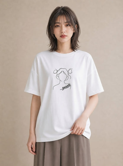 デザインTシャツ レディース 女の子 ガール 後ろ姿 イラスト こなれ感 旅行用 海 白T YMAZO