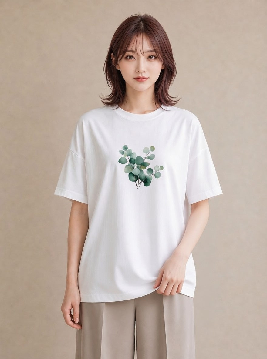 Tシャツ レディース 観葉植物 植物 ボタニカル イラスト フェミニン ラフ レイヤード 白T YMAZO
