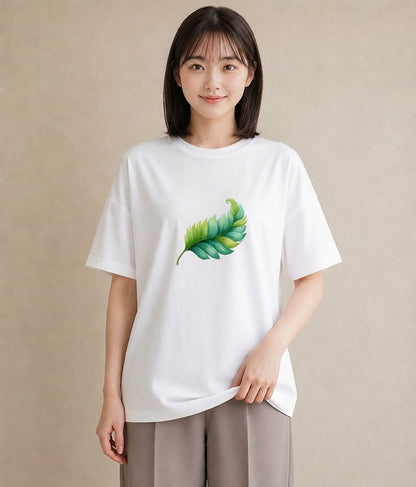 プリントTシャツ レディース 葉っぱ 植物 ボタニカル イラスト お洒落 お出かけ 普段着 白T YMAZO