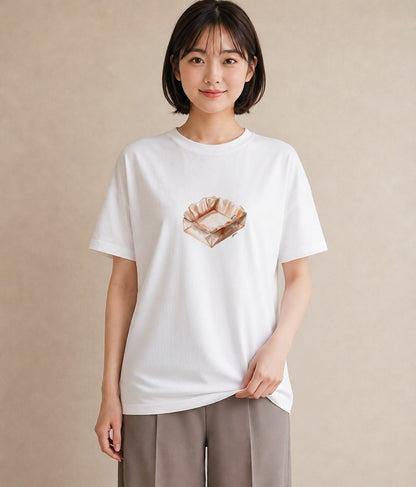 プリントTシャツ レディース 食パン 食べ物 フード イラスト ラフ ペアコーデ 秋コーデ 白T YMAZO