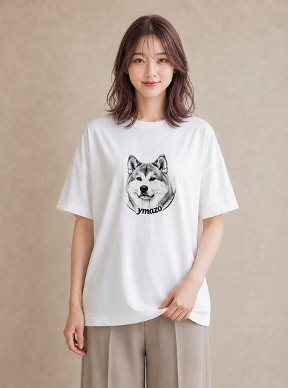 Tシャツ レディース 秋田犬 犬 いぬ イラスト ゆるかわ 旅行用 海 白T YMAZO