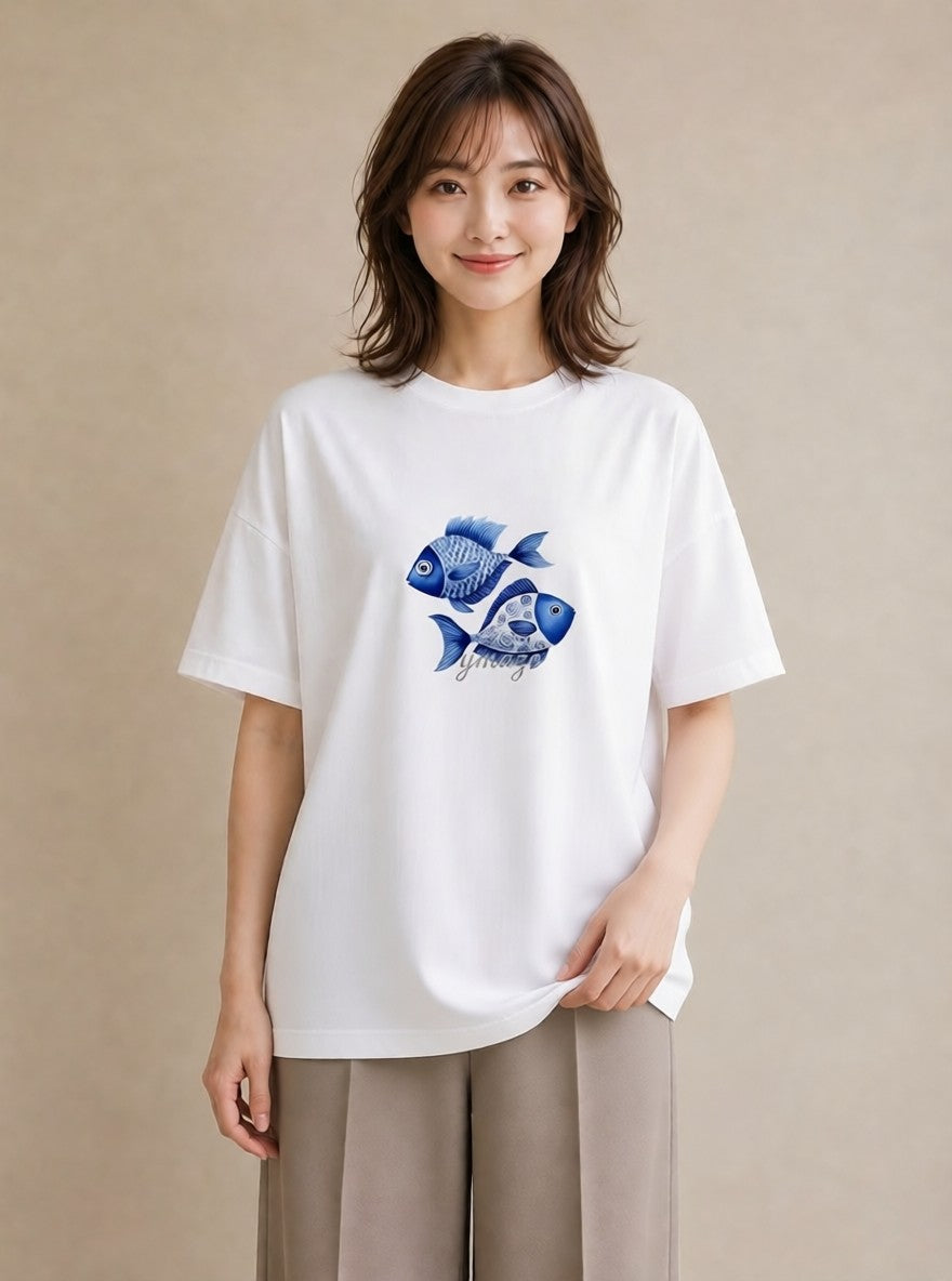 グラフィックTシャツ レディース 熱帯魚 ペット 動物 イラスト 春服 ミセス 白T YMAZO