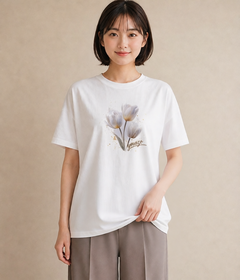 デザインTシャツ レディース チューリップ 花 花柄 イラスト 可愛い 女性 旅行用 白T