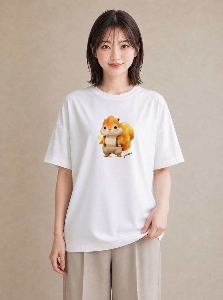 グラフィックTシャツ レディース シマリス ペット 動物 イラスト 手描き風 ルームウェア ギフト 白T YMAZO