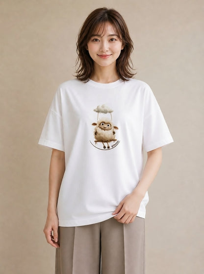 デザインTシャツ レディース ひつじ 動物 アニマル イラスト アート風 社会人 女性 白T YMAZO