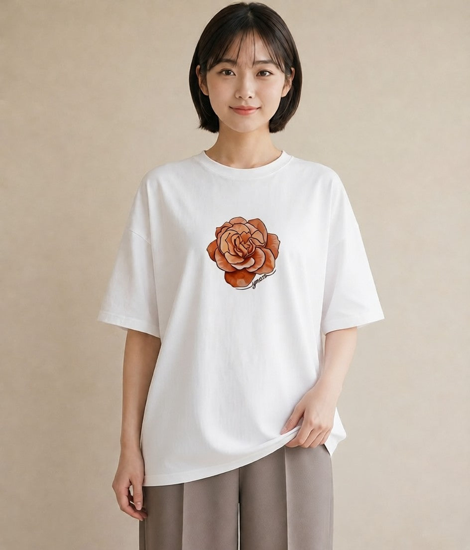 Tシャツ レディース カーネーション 花 花柄 イラスト こなれ感 帰省 ラフ 白T YMAZO