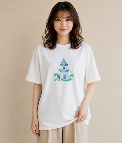 半袖Tシャツ レディース 波 星空 宇宙 イラスト レトロ 通勤 在宅 白T YMAZO