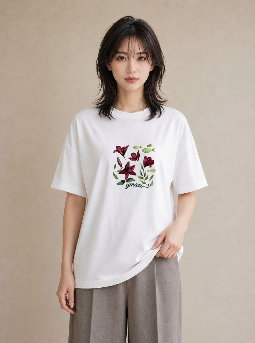 デザインTシャツ レディース 彼岸花 花 花柄 イラスト アート風 デート 帰省 白T