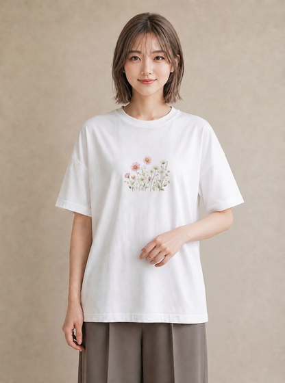 グラフィックTシャツ レディース コスモス 秋桜 花 花柄 イラスト ポップ 春コーデ 姉妹 白T YMAZO