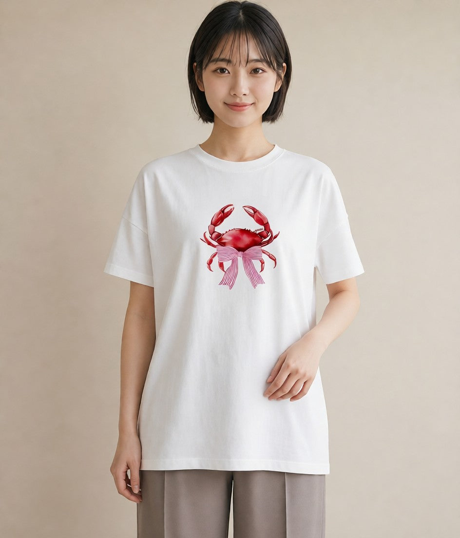 デザインTシャツ レディース エビ 海の生き物 海 イラスト アート風 女性向けギフト 散歩 白T YMAZO