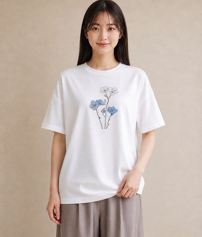 グラフィックTシャツ レディース カスミソウ かすみ草 花 花柄 イラスト 普段使い 普段着 週末コーデ 白T YMAZO