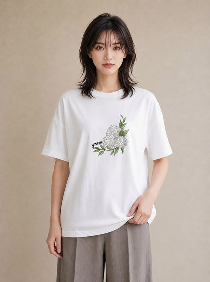 グラフィックTシャツ レディース ポスト 野の花 レトロ ナチュラル アンティーク イラスト 抜け感 女性 旅行用 白T YMAZO