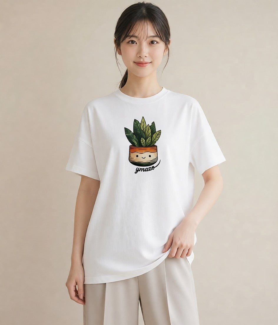 グラフィックTシャツ レディース 多肉植物 植物 ボタニカル イラスト ユニーク 散歩 お出かけ 白T YMAZO