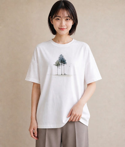 グラフィックTシャツ レディース 雨上がりの小道 雨上がり 小道 ナチュラル アンティーク イラスト ゆるかわ カジュアルコーデ 買い物 白T YMAZO