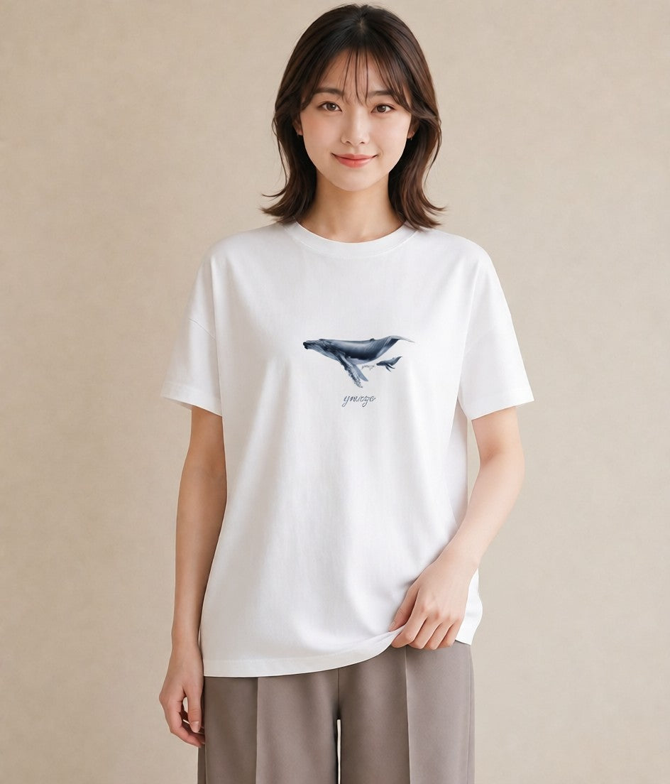 半袖Tシャツ レディース シャチ 海の生き物 海 イラスト 普段使い 夏コーデ 通学 白T YMAZO