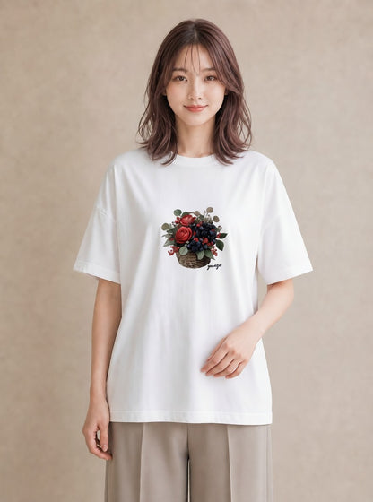 Tシャツ レディース 木の実 植物 ボタニカル イラスト ゆるかわ 誕生日プレゼント 綿100 白T YMAZO