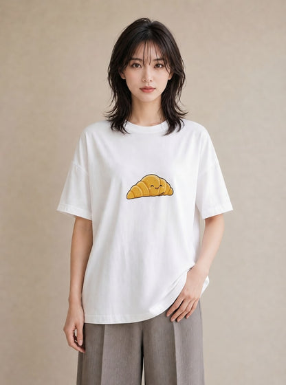 Tシャツ レディース クロワッサン 食べ物 フード イラスト カジュアル 親子 20代 白T YMAZO