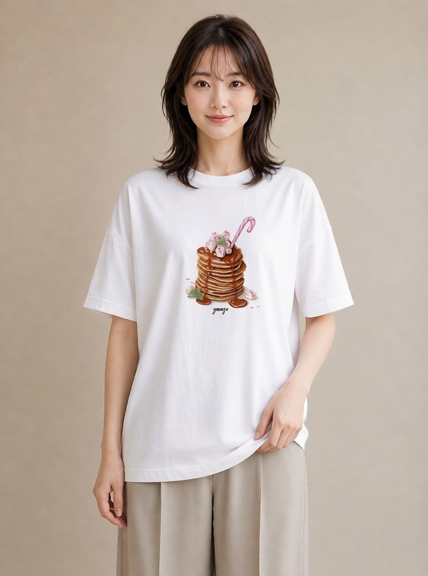 半袖Tシャツ レディース あんみつ 食べ物 フード イラスト ポップ 買い物 夏コーデ 白T YMAZO