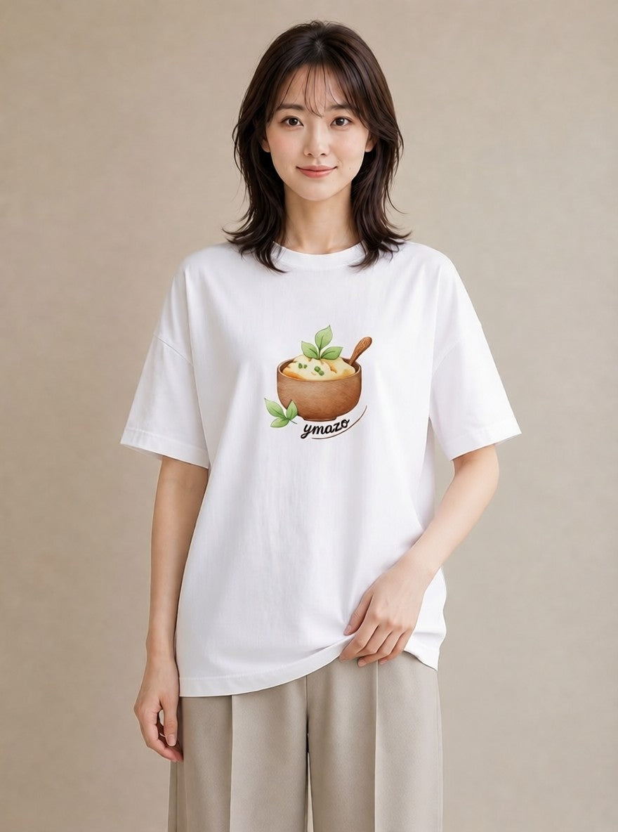 グラフィックTシャツ レディース たまご 食べ物 フード イラスト 可愛い 自分用 ルームウェア 白T YMAZO