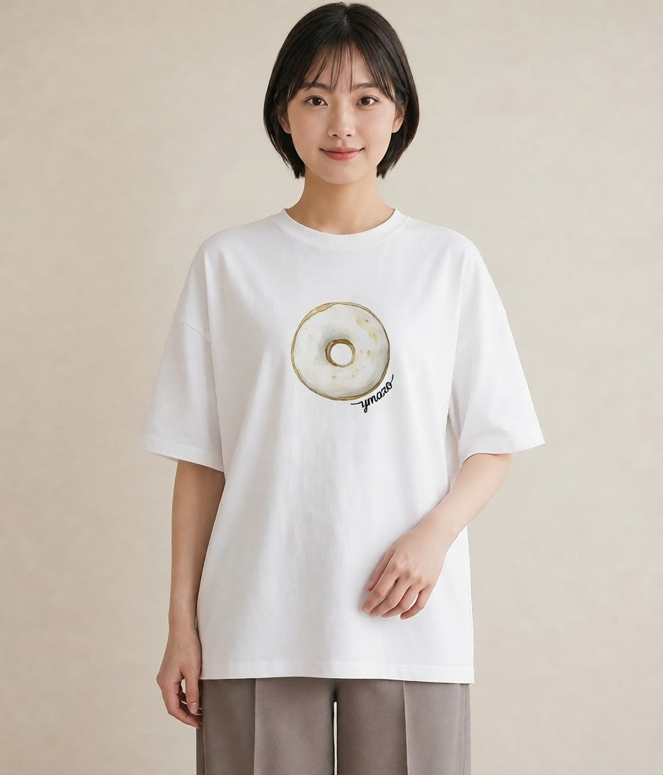 グラフィックTシャツ レディース プリン 食べ物 フード イラスト カジュアル 通勤 在宅 白T YMAZO