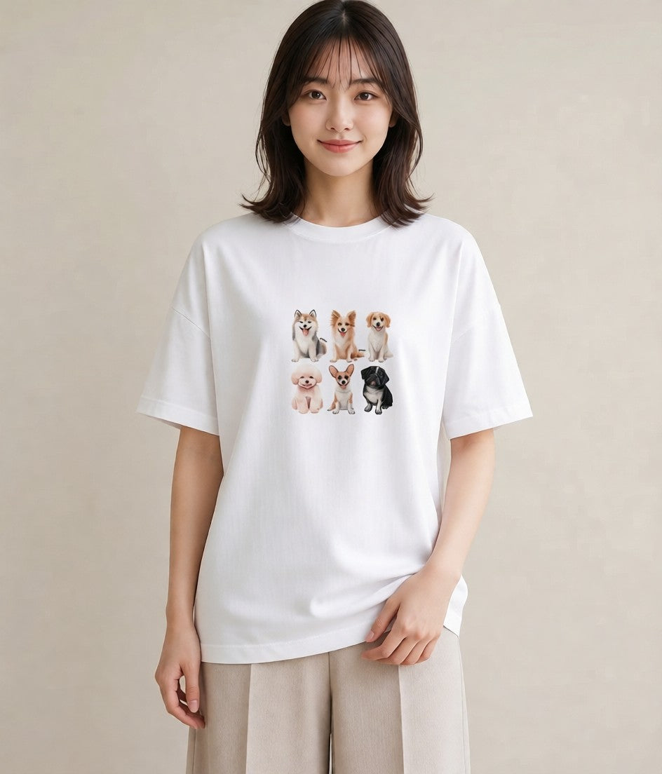 半袖Tシャツ レディース サモエド 犬 いぬ イラスト 旅行コーデ 母の日 ビーチ 白T YMAZO