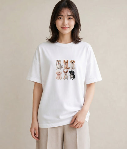半袖Tシャツ レディース サモエド 犬 いぬ イラスト 旅行コーデ 母の日 ビーチ 白T YMAZO