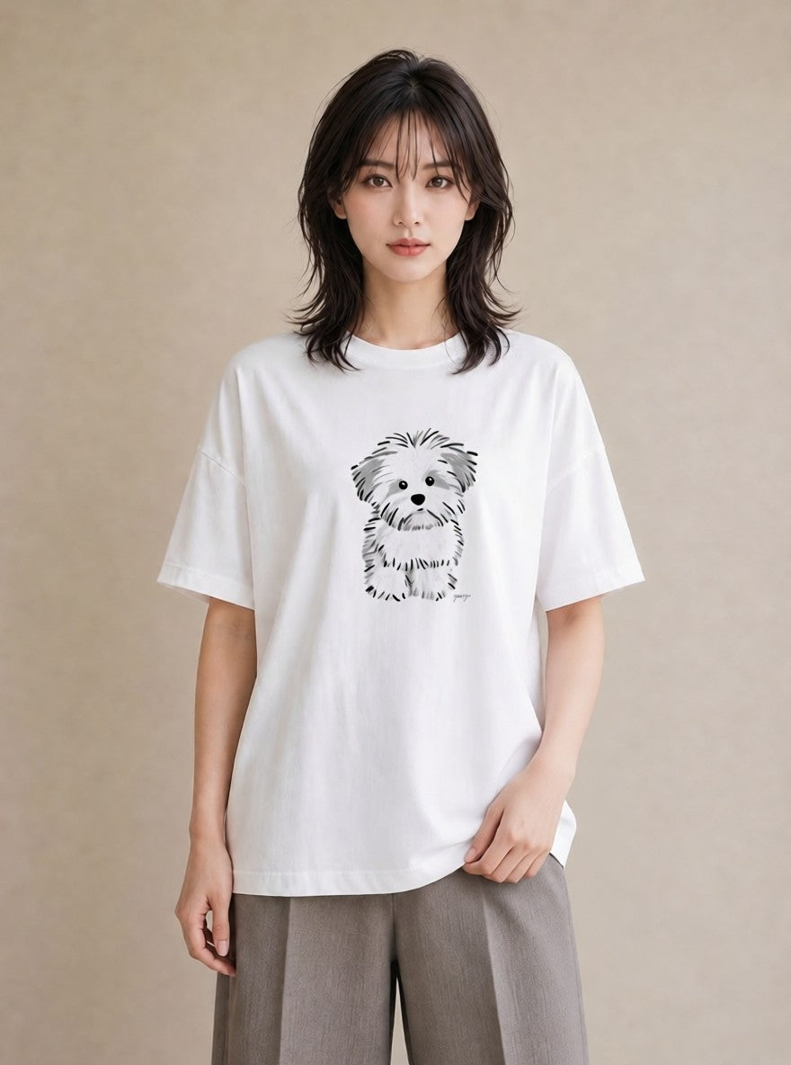 プリントTシャツ レディース ビションフリーゼ 犬 いぬ イラスト 休日コーデ 親子 20代 白T YMAZO