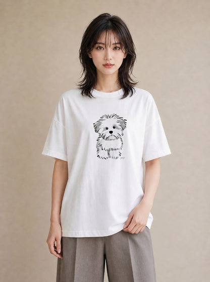プリントTシャツ レディース ビションフリーゼ 犬 いぬ イラスト 休日コーデ 親子 20代 白T YMAZO