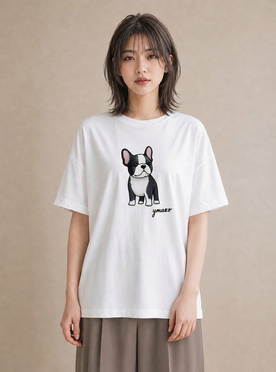 半袖Tシャツ レディース いぬ 犬 ワンコ イラスト カフェコーデ 部屋着 女性向けギフト 白T YMAZO