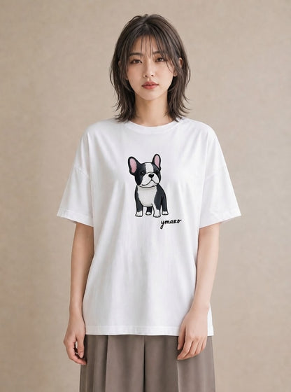 半袖Tシャツ レディース いぬ 犬 ワンコ イラスト カフェコーデ 部屋着 女性向けギフト 白T YMAZO