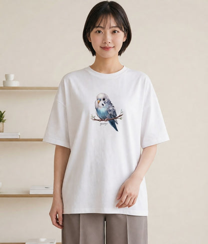 デザインTシャツ レディース ボタンインコ ペット 動物 イラスト レトロ 秋コーデ おしゃれギフト 白T YMAZO