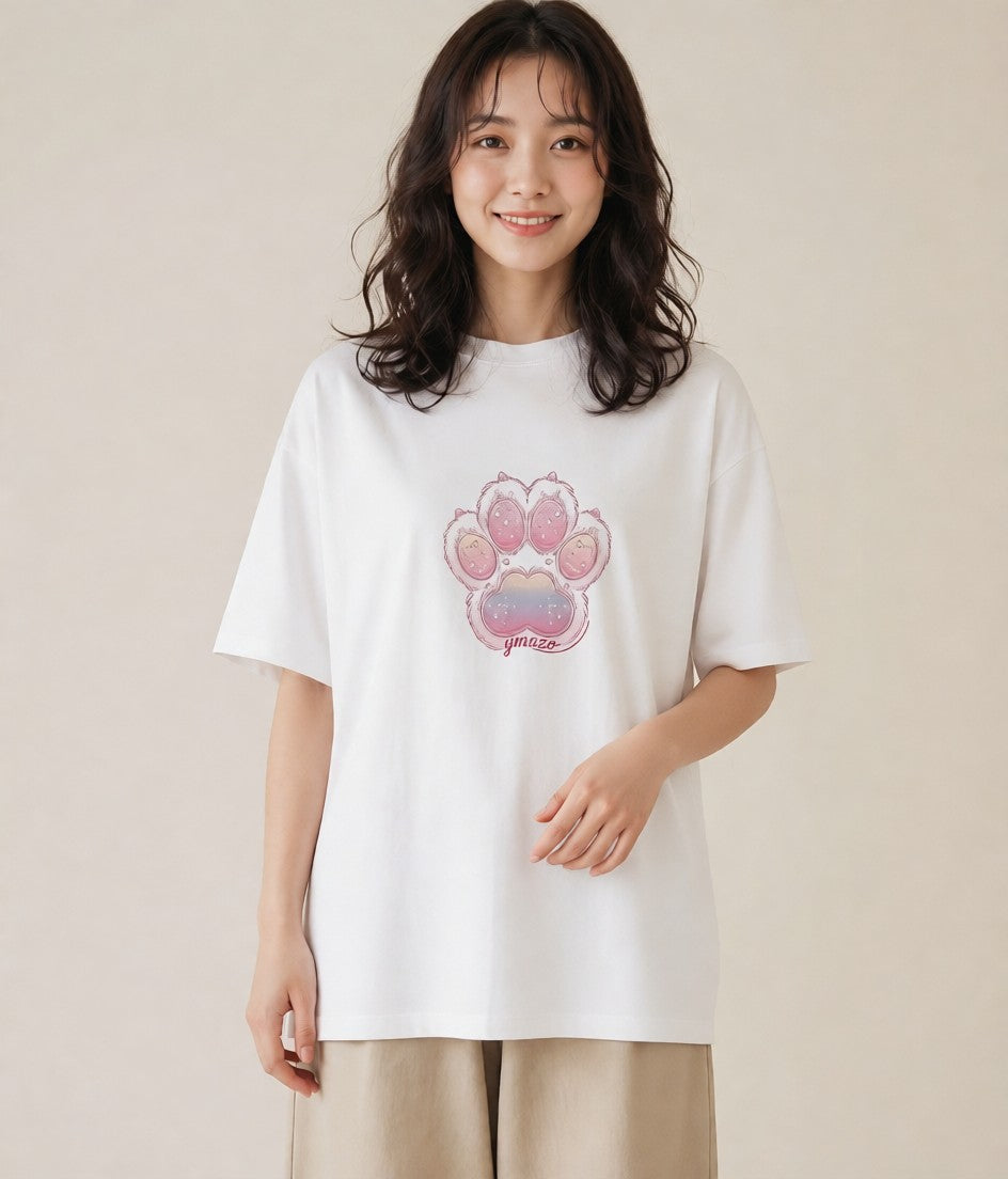 プリントTシャツ レディース 肉球 猫 ねこ イラスト 淡色 姉妹 送別ギフト 白T YMAZO