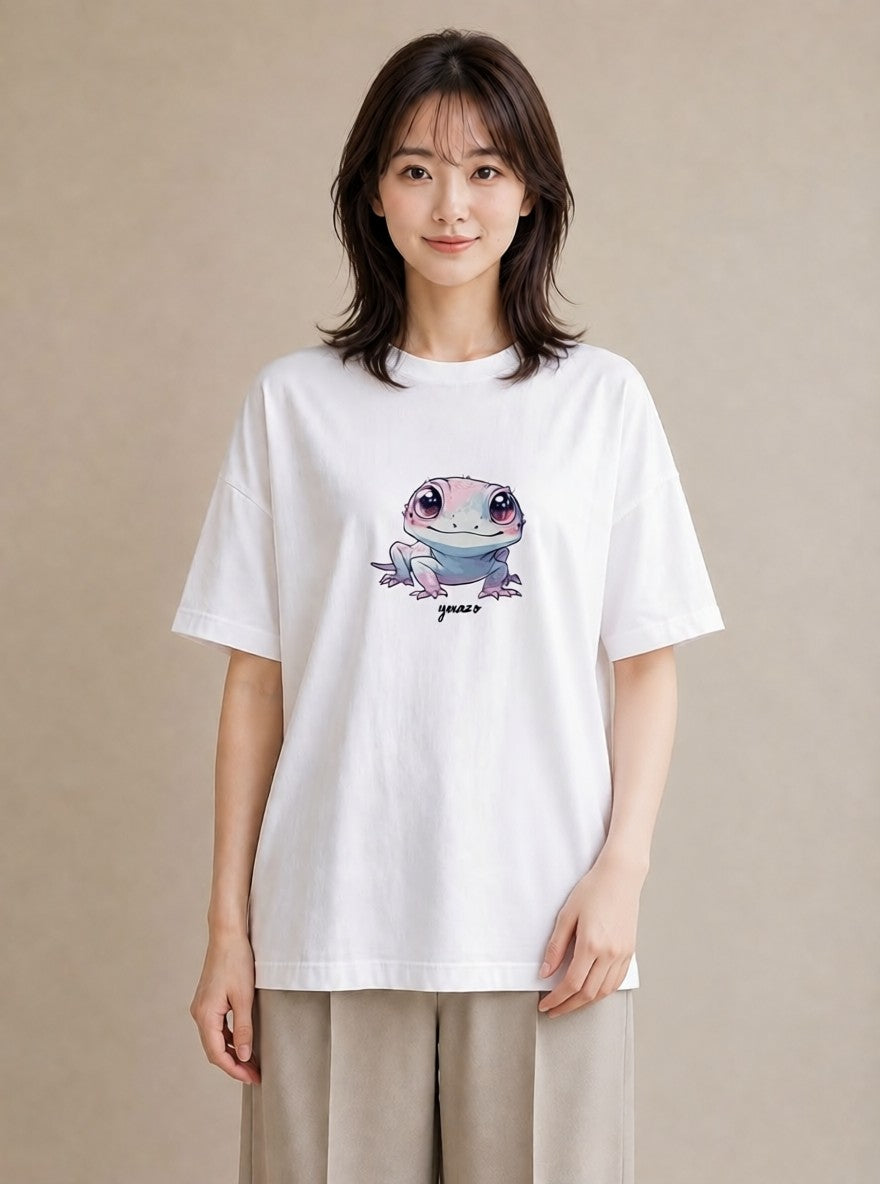 プリントTシャツ レディース レオパ ペット 動物 イラスト 水彩風 帰省 ラフ 白T YMAZO