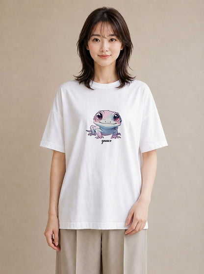 プリントTシャツ レディース レオパ ペット 動物 イラスト 水彩風 帰省 ラフ 白T YMAZO