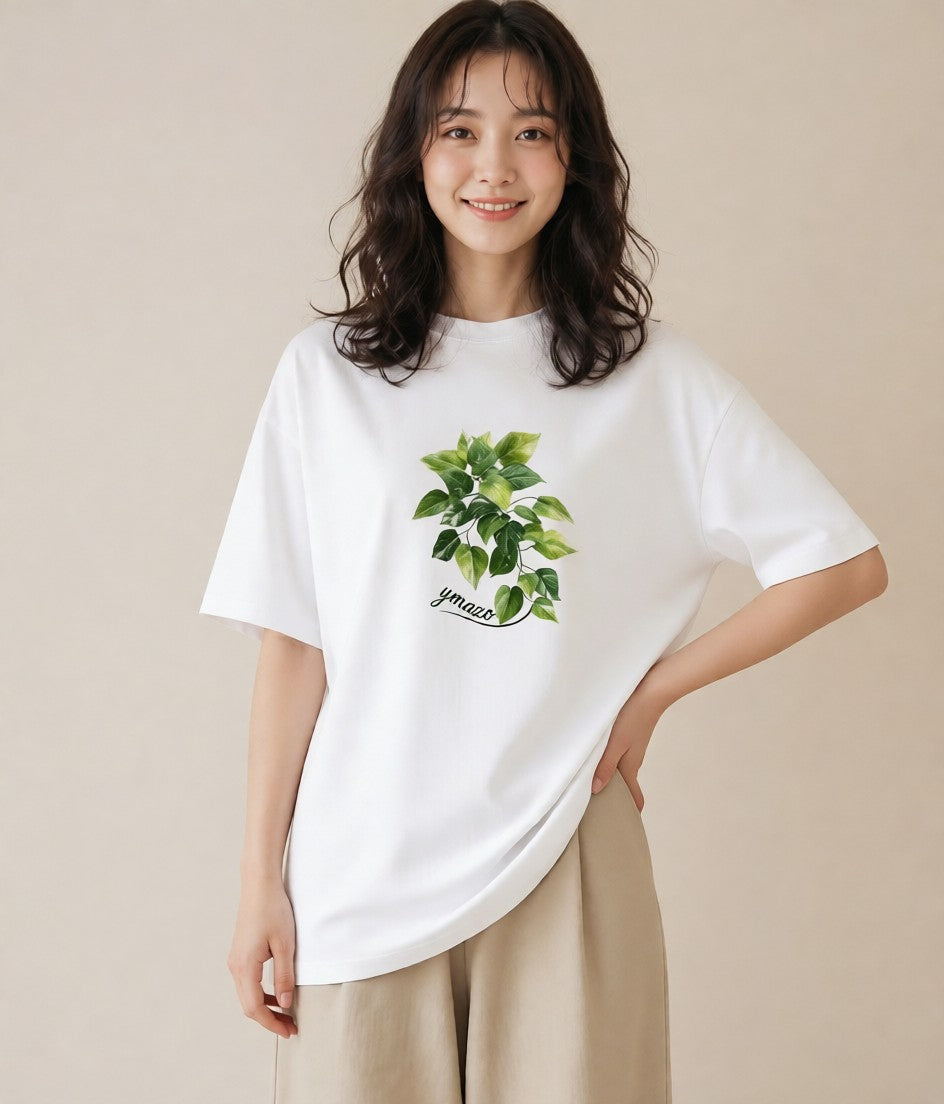 半袖Tシャツ レディース つる 植物 ボタニカル イラスト 韓国風 姉妹 送別ギフト 白T YMAZO