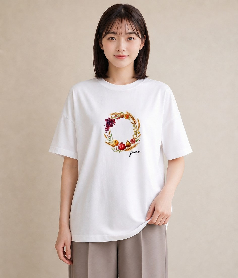 半袖Tシャツ レディース 実り 植物 ボタニカル イラスト カフェコーデ クリスマス 旅行 白T YMAZO