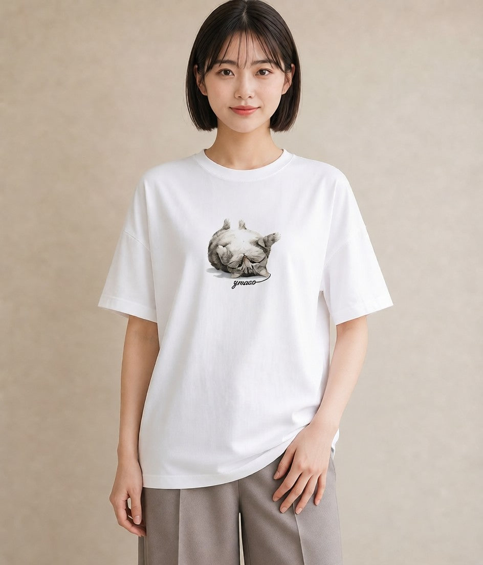 プリントTシャツ レディース 子猫 猫 ねこ イラスト 上品 レイヤード 友達ギフト 白T YMAZO