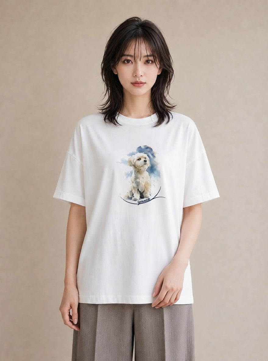 デザインTシャツ レディース 老犬 犬 いぬ イラスト カジュアル 部屋着 女性向けギフト 白T YMAZO