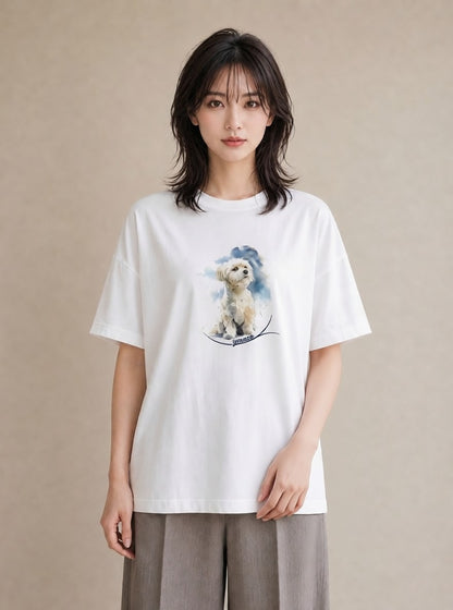 デザインTシャツ レディース 老犬 犬 いぬ イラスト カジュアル 部屋着 女性向けギフト 白T YMAZO