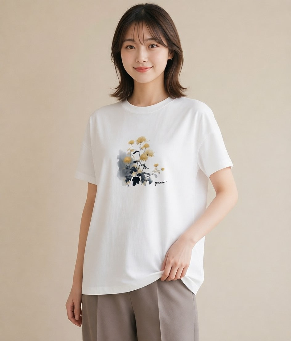 Tシャツ レディース たんぽぽ 花 花柄 イラスト 北欧風 ギフト 母の日 白T YMAZO
