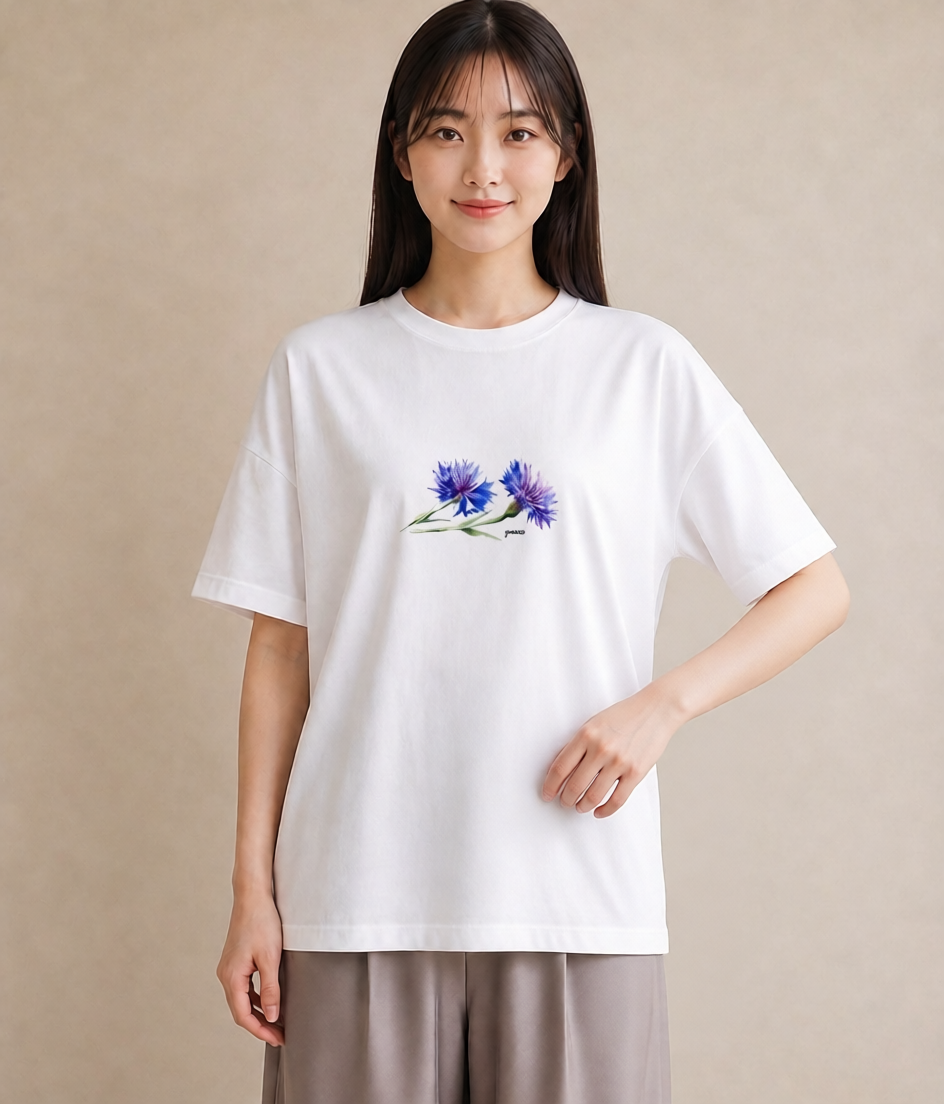 半袖Tシャツ レディース スミレ 花 花柄 イラスト カジュアル お出かけ 普段着 白T