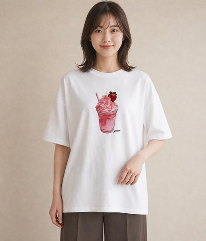 半袖Tシャツ レディース パフェ 食べ物 フード イラスト モード カフェ服 クリスマス 白T YMAZO