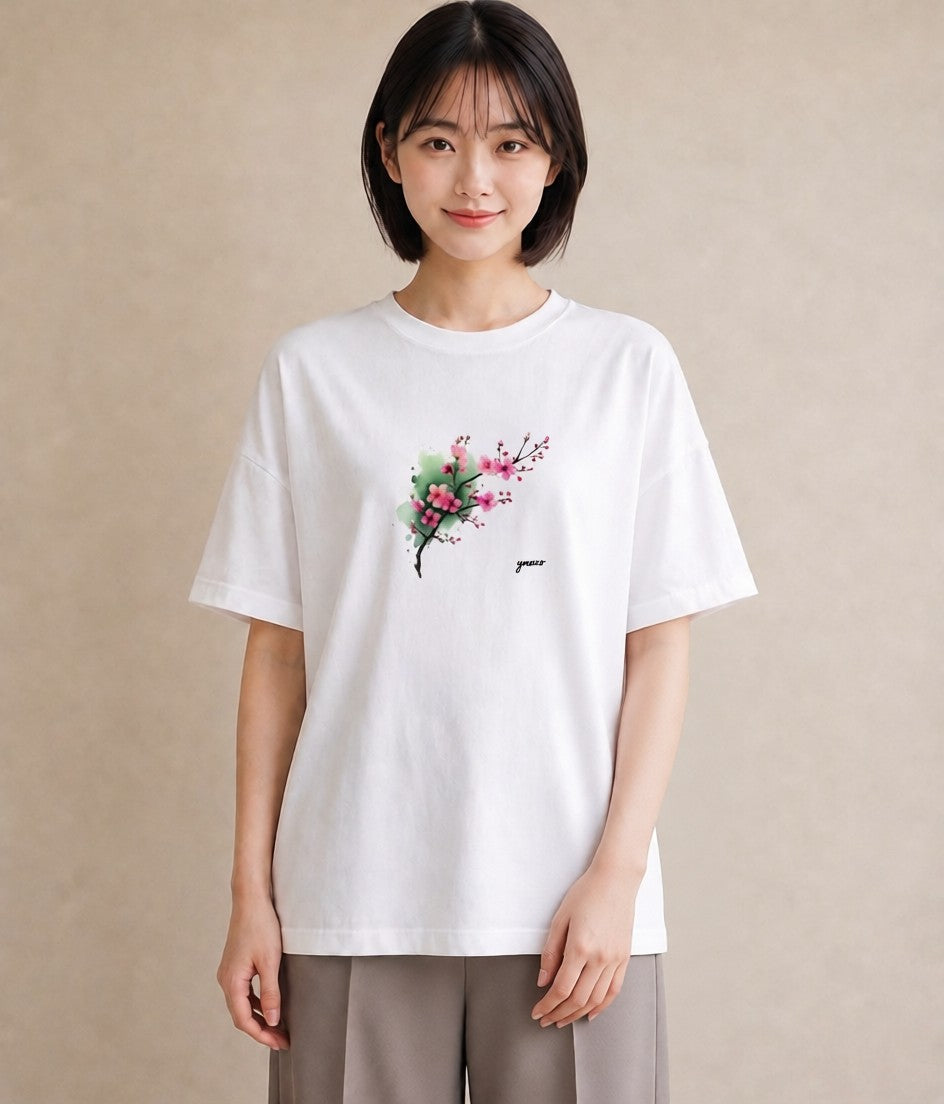 プリントTシャツ レディース さくら 桜 サクラ 花 花柄 イラスト 可愛い レイヤード 友達ギフト 白T YMAZO